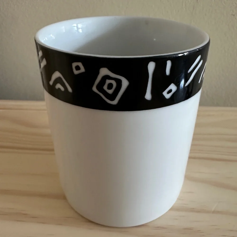 Pier 1 One Exclusive Monno White Black Coffee Mug Symbols Inca Set Of 2 Cups
